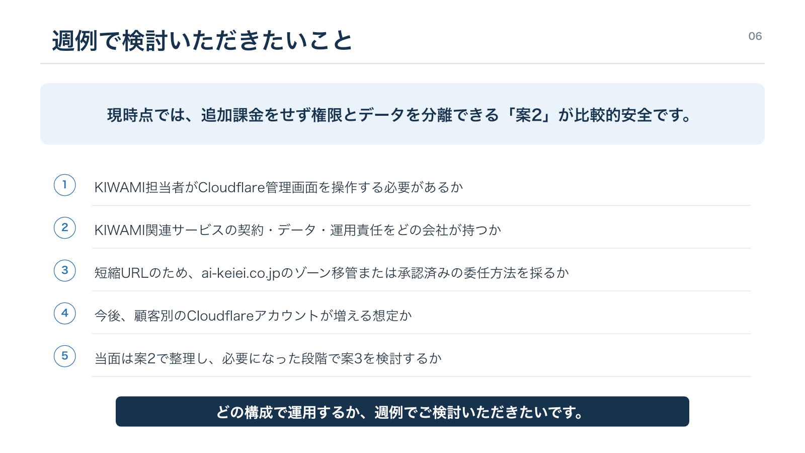 週例で検討いただきたいこと